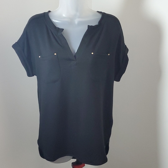 Cupio Black Blouse with Pocket Accents - Picture 1 of 5